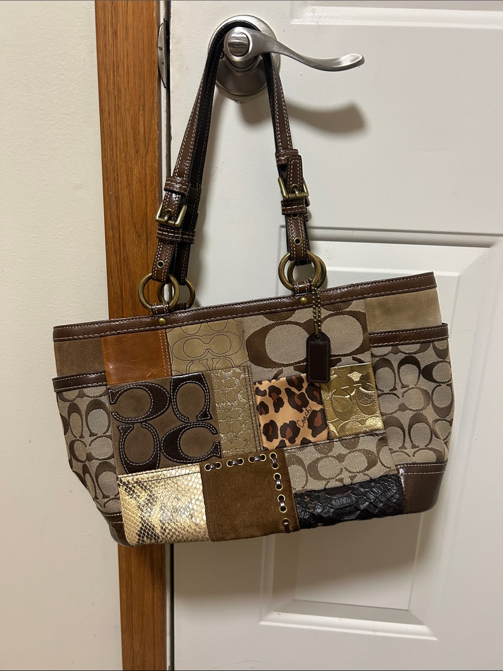 Patchwork Brown Leather-Trim Tote